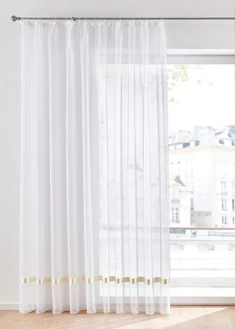 Záclona se saténovou páskou, barva: bílo-krémová