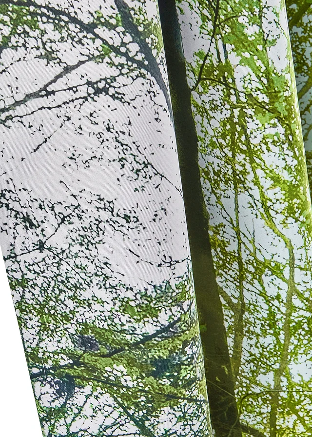 Verduisterend gordijn met bos (1 stuk), Kleur: groen