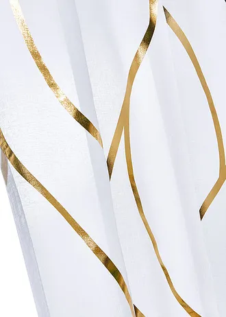 Transparant gordijn met glanzende print (1 stuk), Kleur: goudkleur-wit