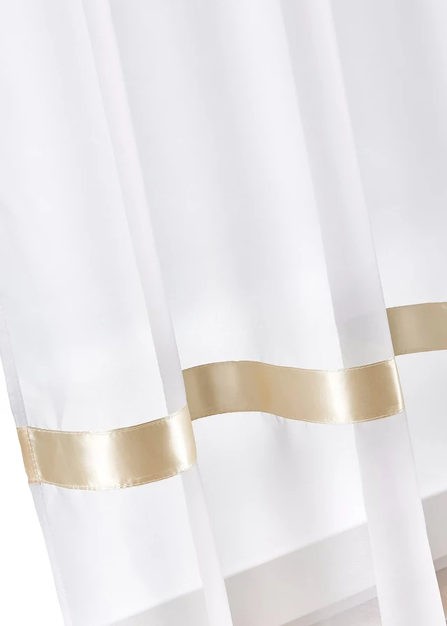 Vitrage met satijnen band, Kleur: wit-crème