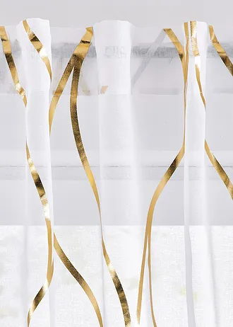 Transparant gordijn met glanzende print (1 stuk), Kleur: wit-goud