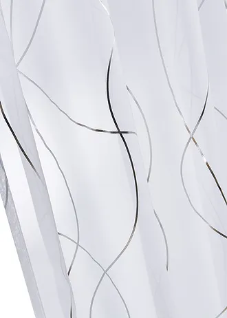 Záclona s lesklým potiskem a s recyklovaným polyesterem (1 ks v balení), barva: bílo-stříbrná metalická