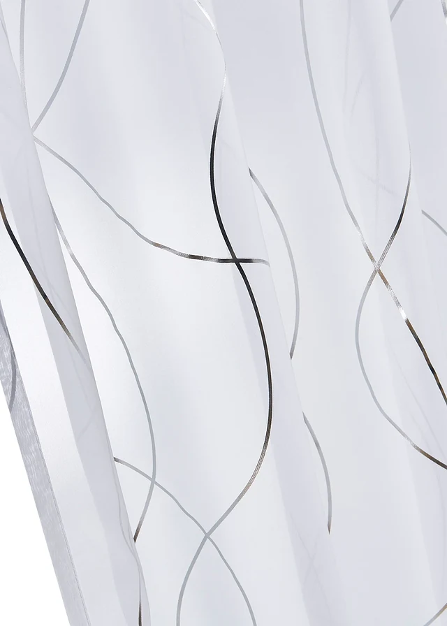 Gordijn met glanzende print met gerecycled polyester (1 stuk), Kleur: wit-zilverkleur