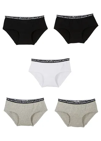 Lot de 5 culottes en coton doux et extensible, Couleur: noir+blanc+gris clair chiné