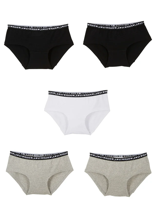 Meisjes hipster met katoen (set van 5), Kleur: zwart+wit+lichtgrijs gemêleerd