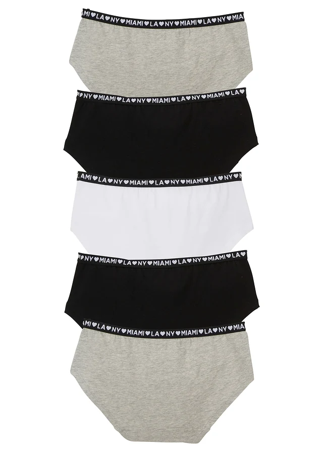 Meisjes hipster met katoen (set van 5), Kleur: zwart+wit+lichtgrijs gemêleerd