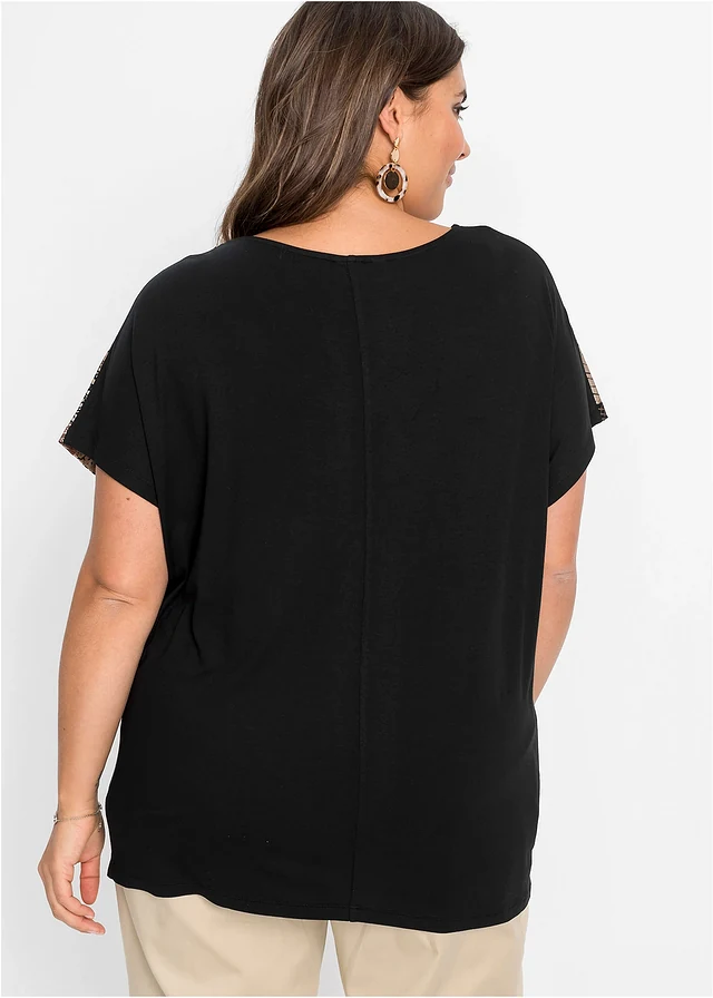 Shirt in een visosemix, Kleur: zwart grafische print