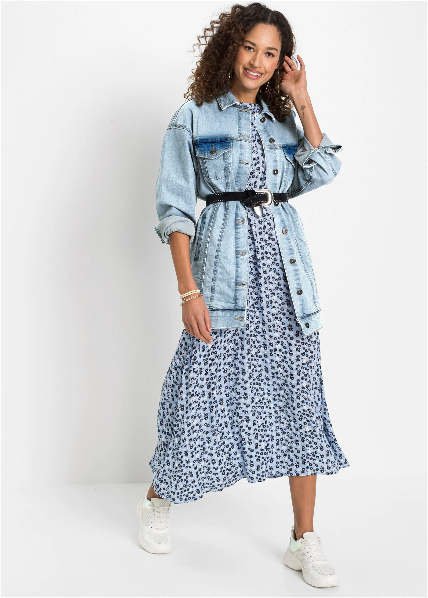 Midi jurk • parelblauw gebloemd • bonprix online shop