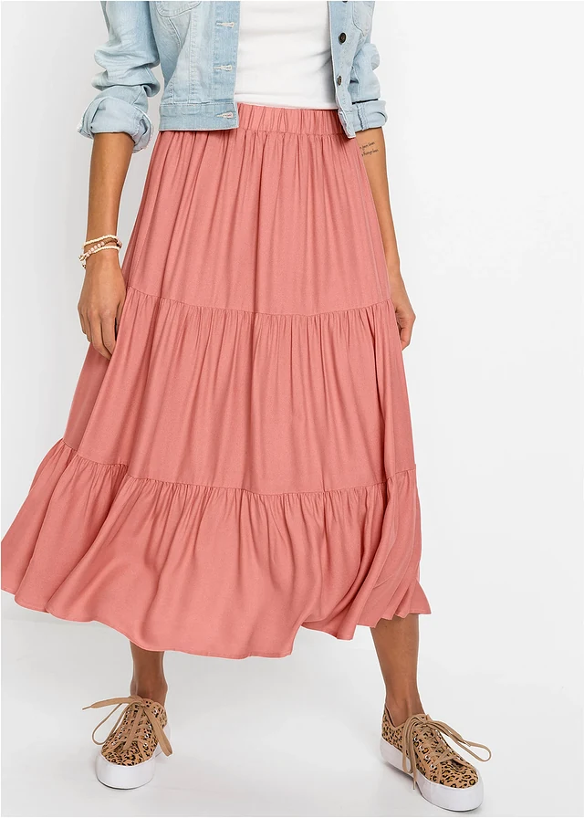 Crinkle midi rok van viscose • rookkoraal • product-page.page-title-suffix