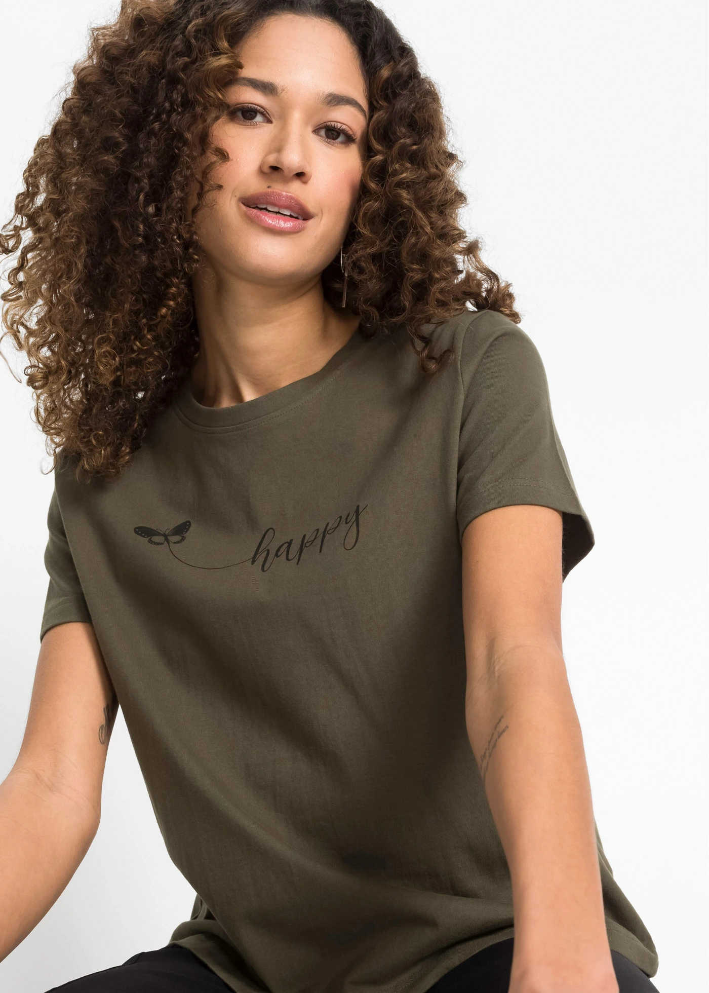 Tričko s potiskem, z čisté bavlny • tmavě olivová • bonprix obchod