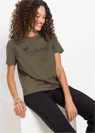 T-shirt 100% coton, Couleur: olive foncé imprimé