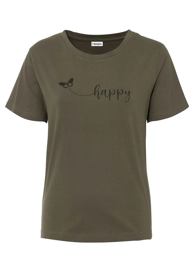 T-shirt z czystej bawełny, kolor: ciemnooliwkowy z nadrukiem