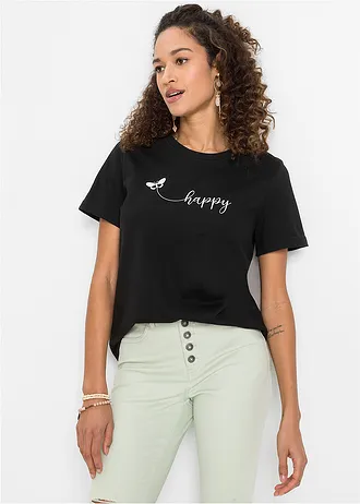 T-shirt van katoen, Kleur: zwart