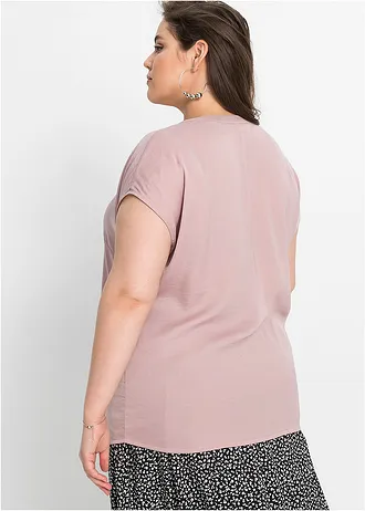 Volná saténová tunika s spadlými rameny, krátký rukáv, barva: růžovohnědá