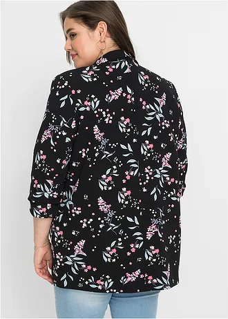 Lange blazer met print, Kleur: zwart gebloemd