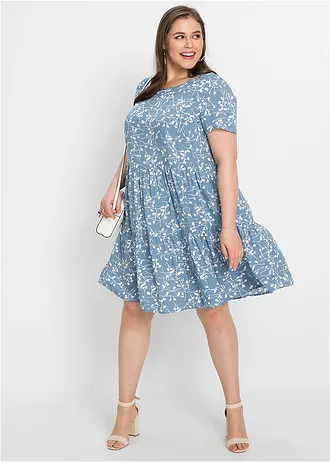 Mini jurk van soepele viscose, Kleur: lichtblauw - wolwit gebloemd