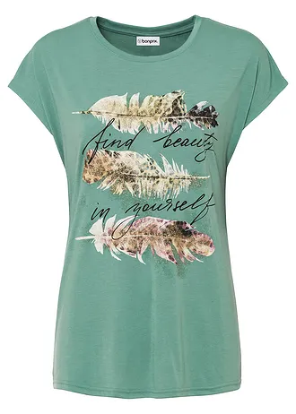 Tričko s třpytivým potiskem, barva: šalvějově zelená s potiskem