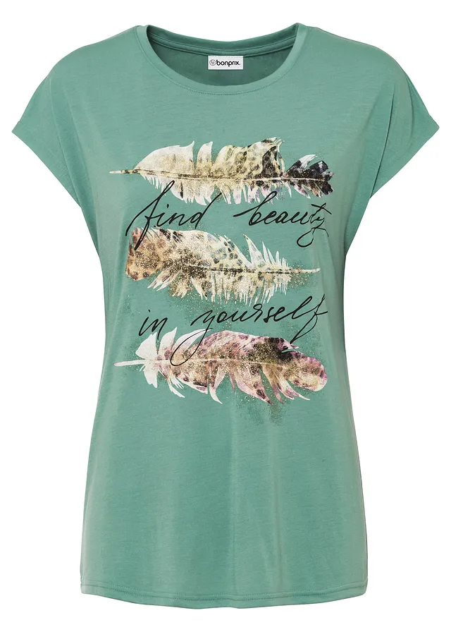 Tričko s třpytivým potiskem • šalvějově zelená s potiskem • bonprix obchod