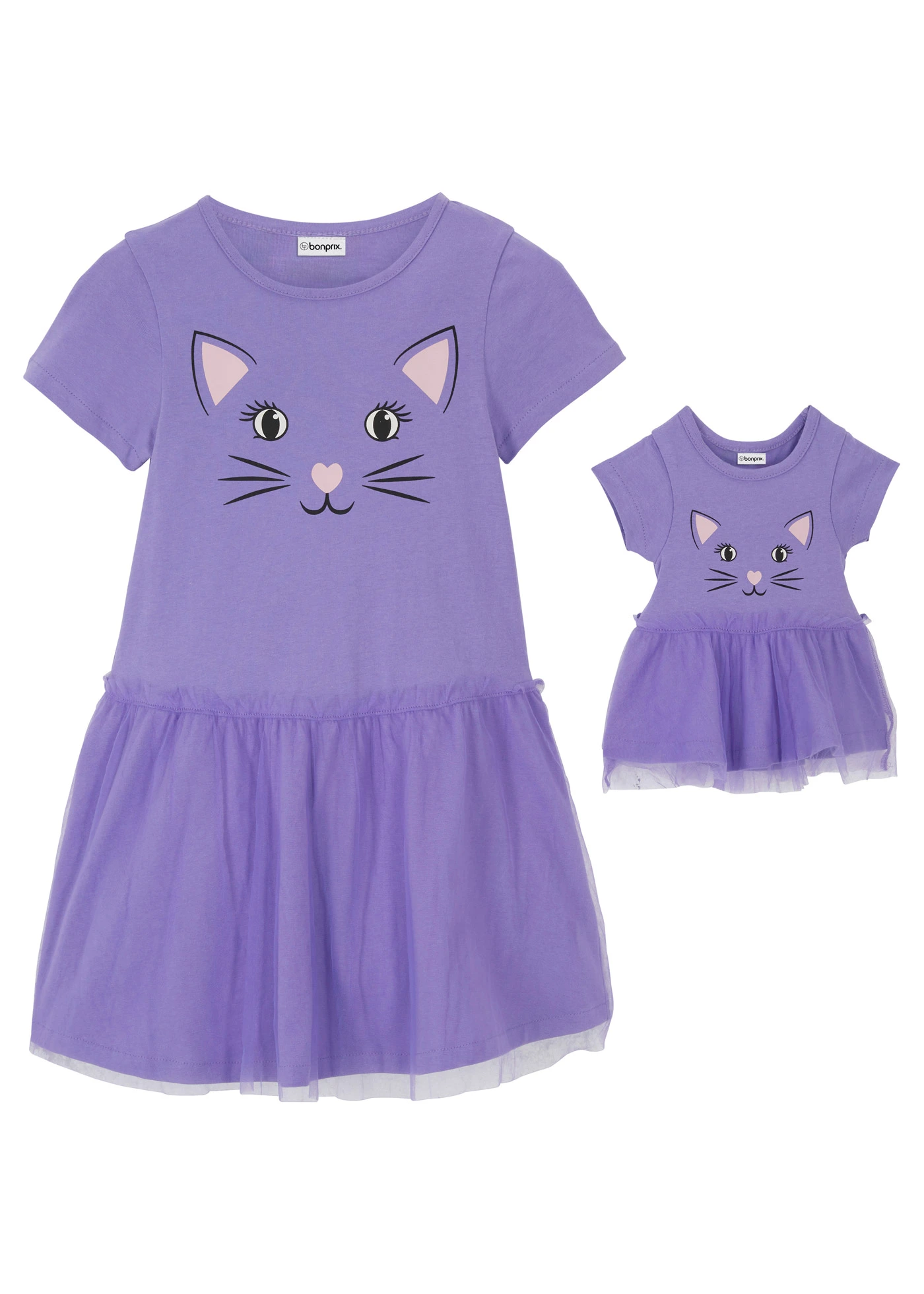 Robe en jersey fille et robe de poupée (ens. 2 pces) 100% coton • mauve • Boutique bonprix