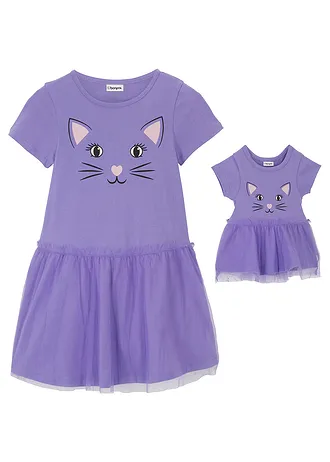 Robe en jersey fille et robe de poupée (ens. 2 pces) 100% coton • mauve • Boutique bonprix
