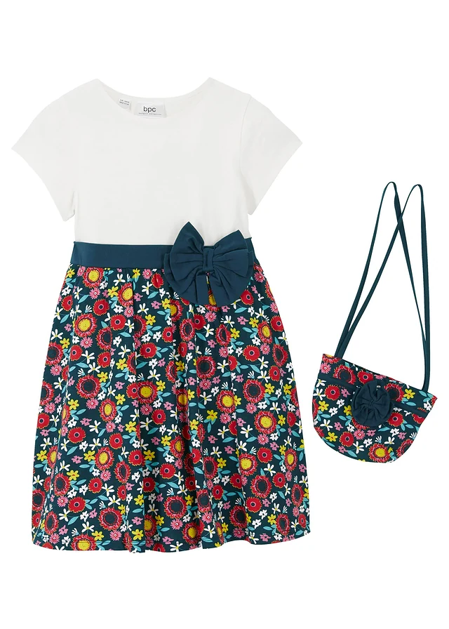 Robe en jersey + sac (ens. 2 pces) 100% coton • écru-bleu foncé motif • product-page.page-title-suffix
