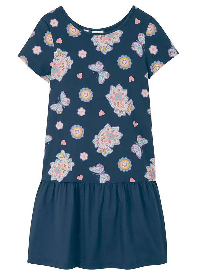 Šaty z čisté organické bavlny • tmavě modrá s květy • bonprix obchod