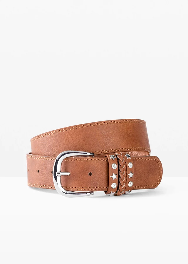 Riem met studdetails, Kleur: cognac-zilverkleur