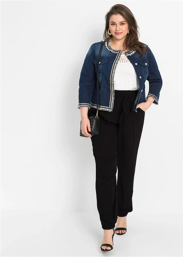 Veste en jean à franges, Couleur: dark denim