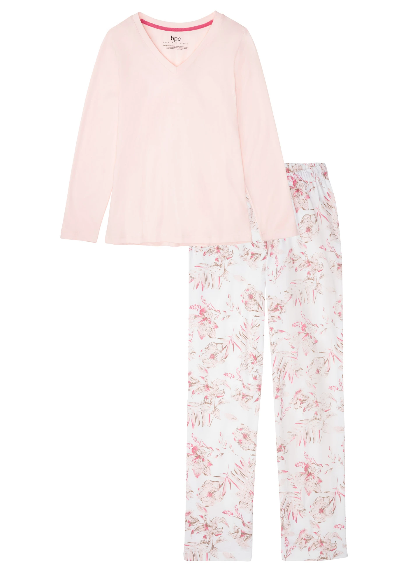 Pijama din bumbac organic 100% • roz-magnolie floral • magazin bonprix