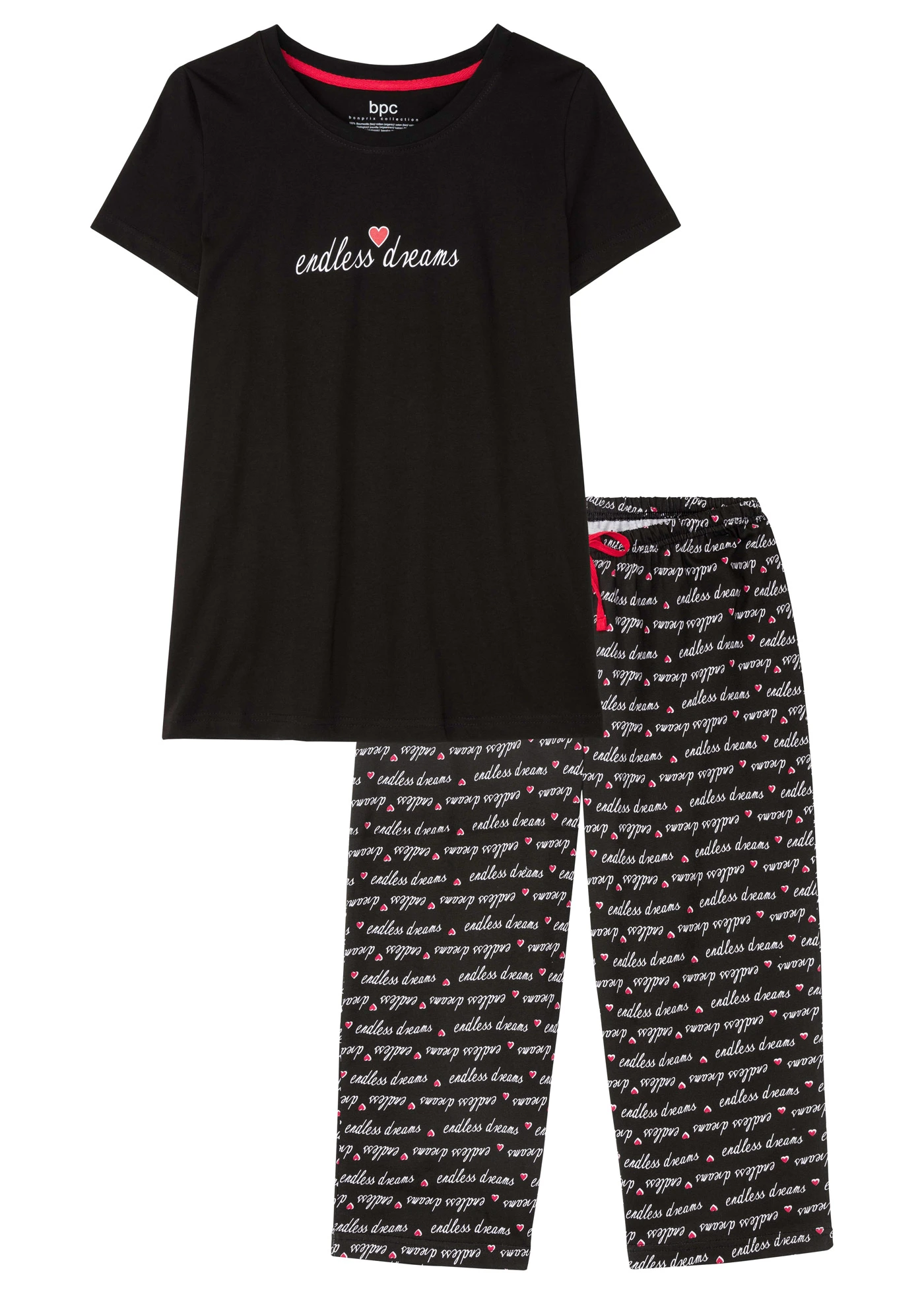 Pijama capri din bumbac 100% • negru cu imprimeu • magazin bonprix