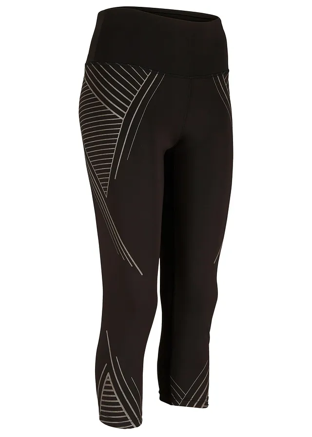 Sportovní legíny s kapsou, 3/4 délka • černá s grafickým potiskem • bonprix obchod