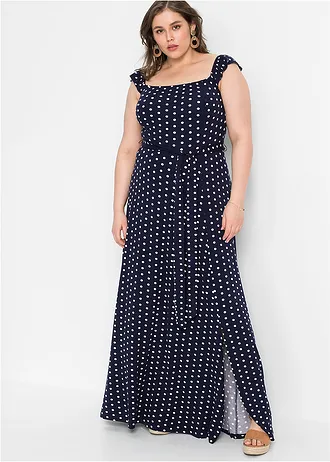 Robe longue en viscose, Couleur: bleu foncé pois