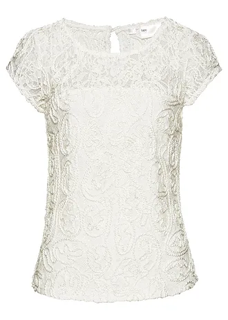 Halenkové tričko s krajkou, barva: přírodní bílá