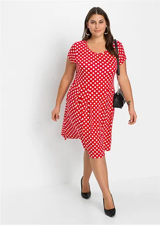 Rochie din jerse din amestec cu viscoză, culoare: roșu/alb punctat