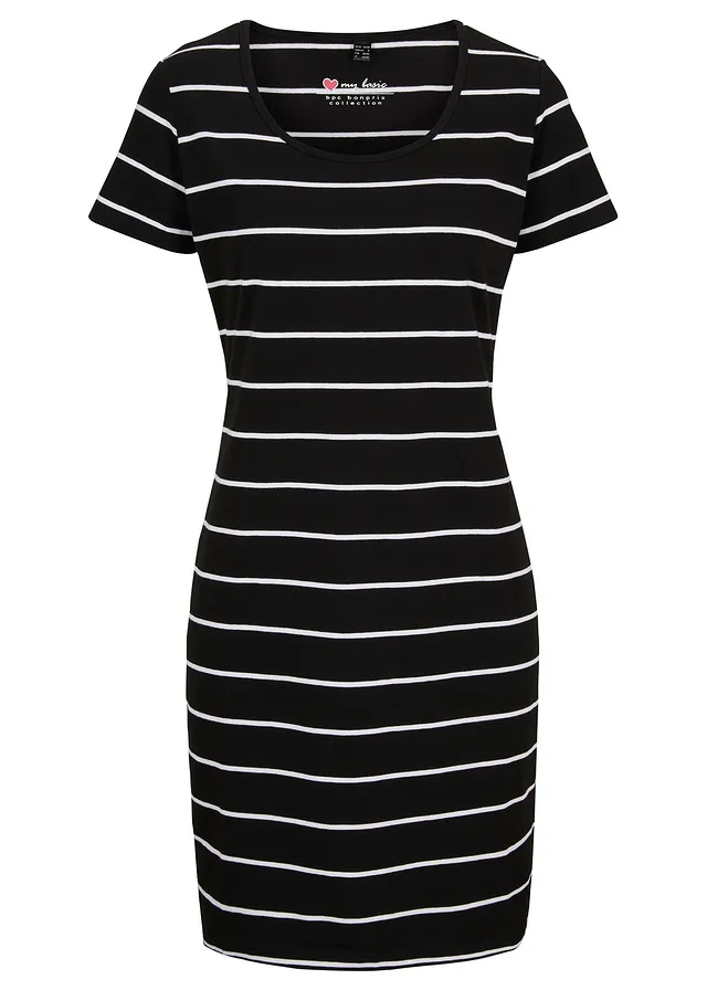 Robe en jersey coton • noir/blanc rayé • Boutique bonprix