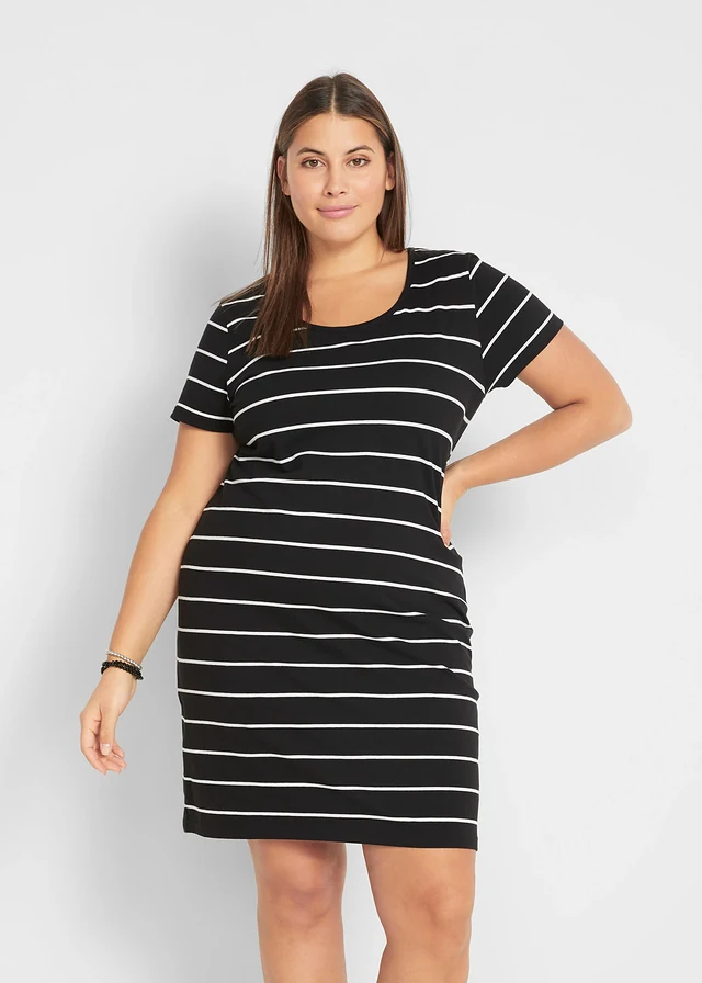 Robe en jersey coton, Couleur: noir/blanc rayé