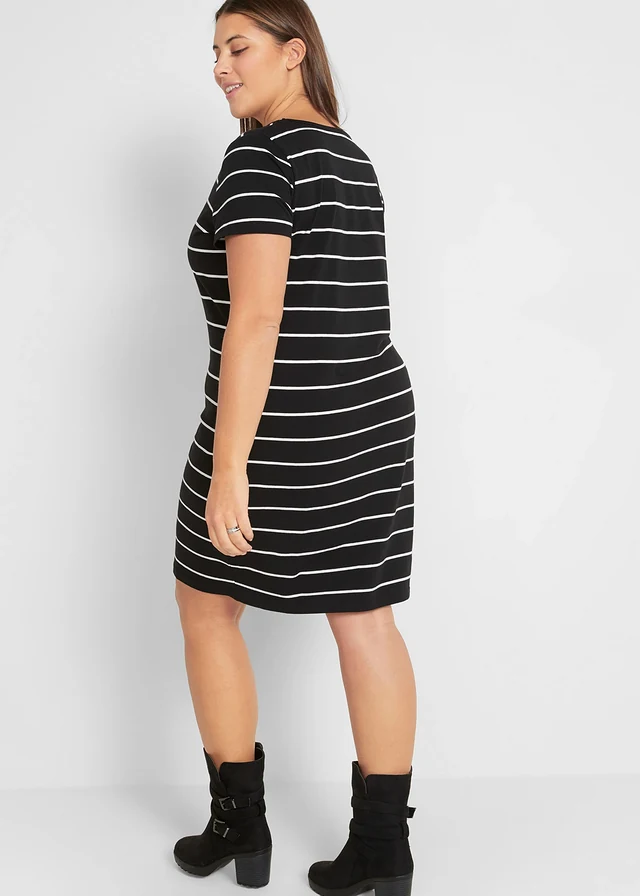 Robe en jersey coton, Couleur: noir/blanc rayé