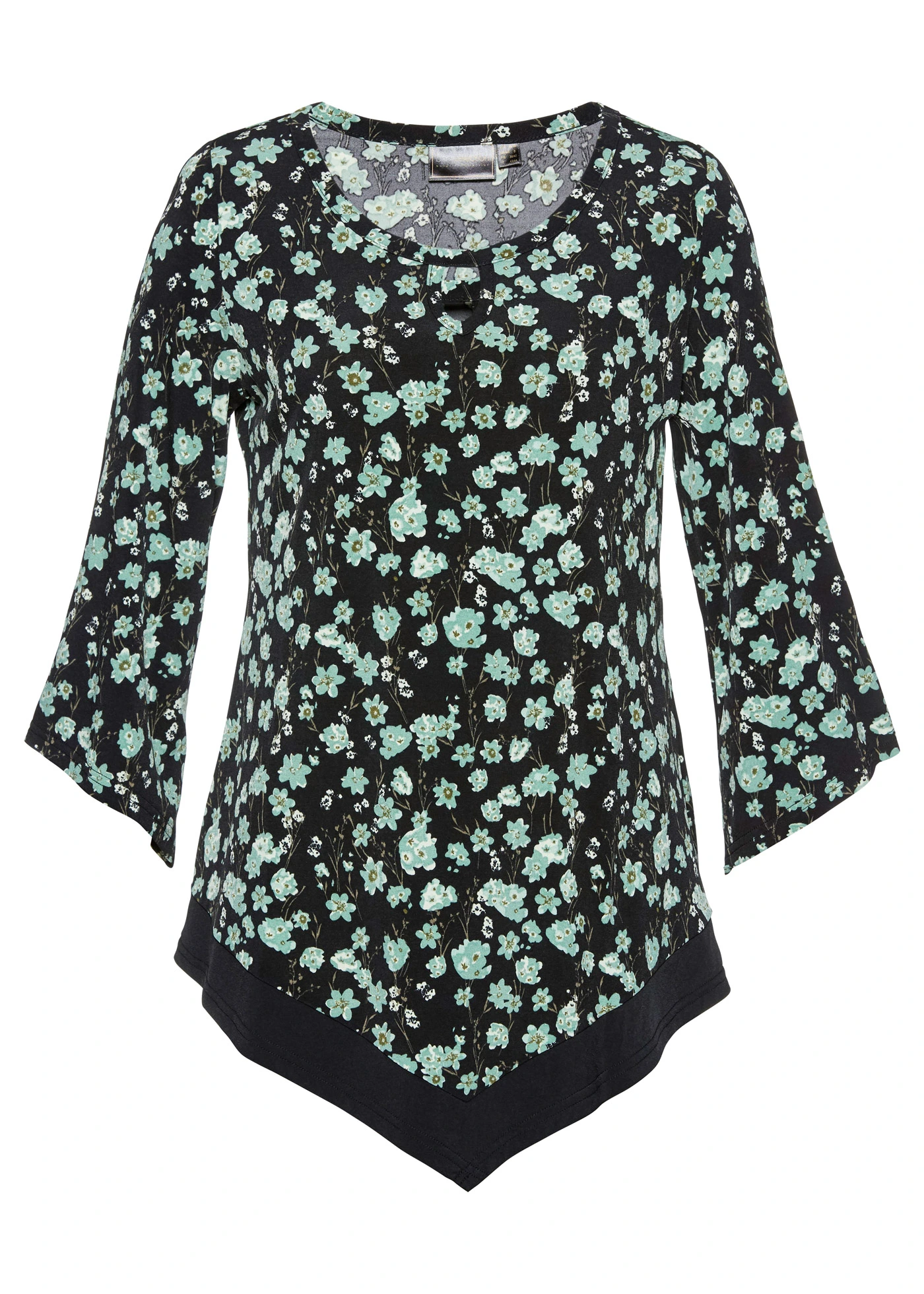 T-shirt tunique • vert pastel-vert galet à fleurs • Boutique bonprix