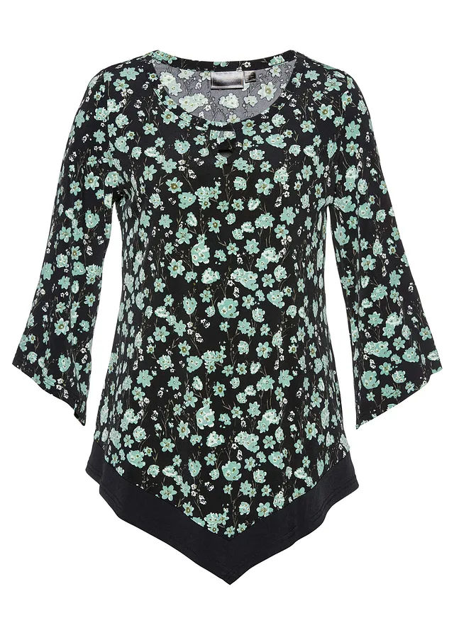 T-shirt tunique • vert pastel-vert galet à fleurs • Boutique bonprix