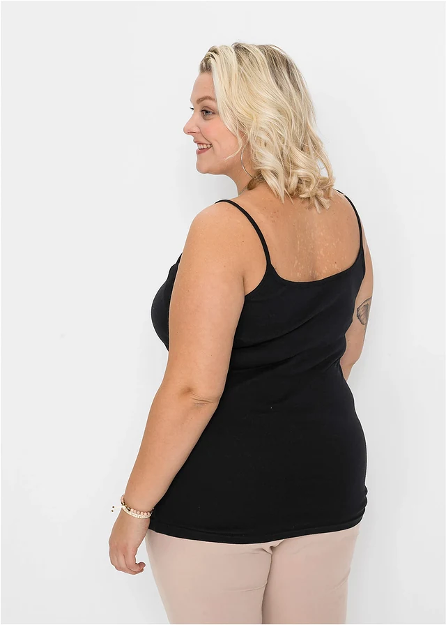 Lot de 2 tops à bretelles spaghetti, Couleur: blanc + noir