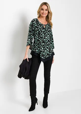 T-shirt tunique • vert pastel-vert galet à fleurs • Boutique bonprix