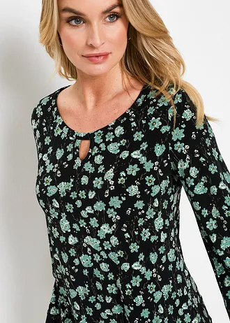 T-shirt tunique • vert pastel-vert galet à fleurs • Boutique bonprix