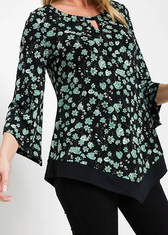 Bluză tricot-tunică • verde pastel / verde-prund înflorat • magazin bonprix