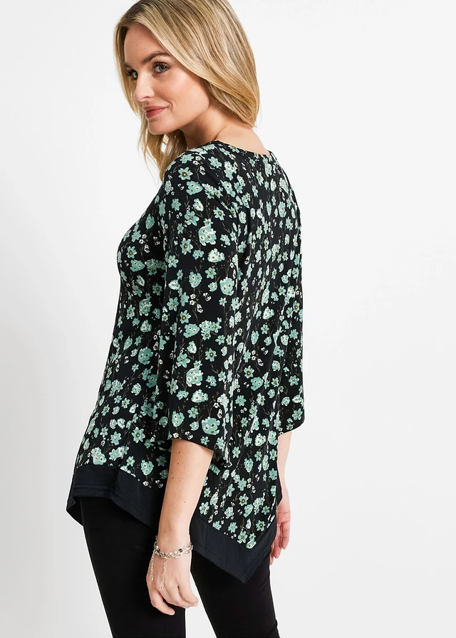 T-shirt tunique, Couleur: vert pastel-vert galet floral