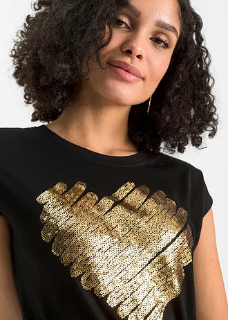 T-shirt z miękkiej mieszanki wiskozy • czarny z nadrukiem • sklep bonprix