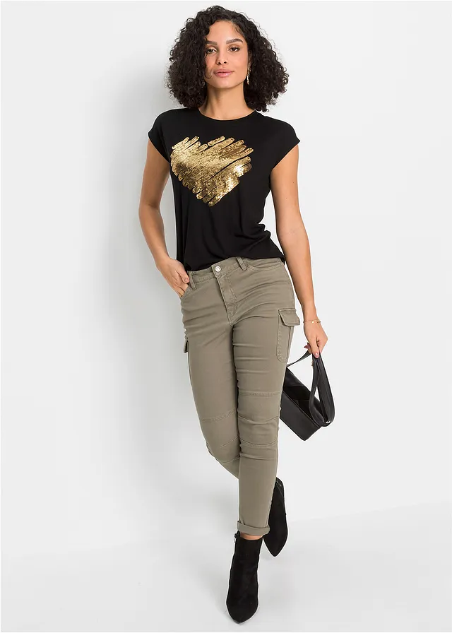 T-shirt doux, Couleur: noir imprimé