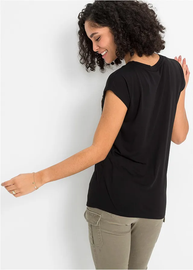 T-shirt doux, Couleur: noir imprimé
