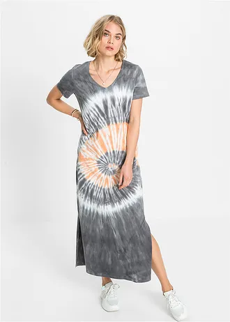 Úpletové šaty z čisté bavlny • kouřově šedo-oranžovo-bílá s potiskem • bonprix obchod