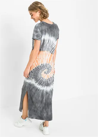 Úpletové šaty z čisté bavlny • kouřově šedo-oranžovo-bílá s potiskem • bonprix obchod