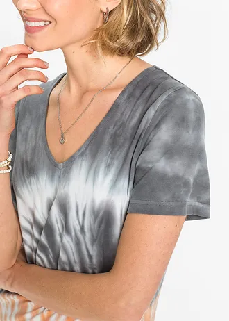 Úpletové šaty z čisté bavlny • kouřově šedo-oranžovo-bílá s potiskem • bonprix obchod